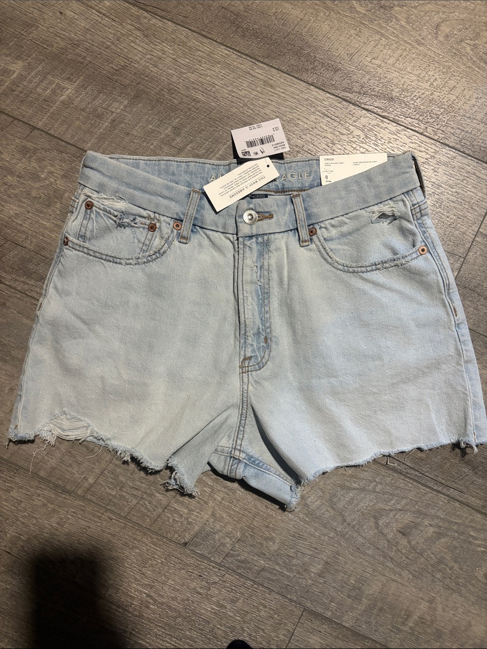 American Eagle Outfitters Light Wash High-Rise Cutoff Denim Shorts